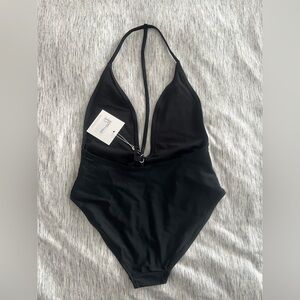Missguided Black Plunge One-Piece Swimsuit